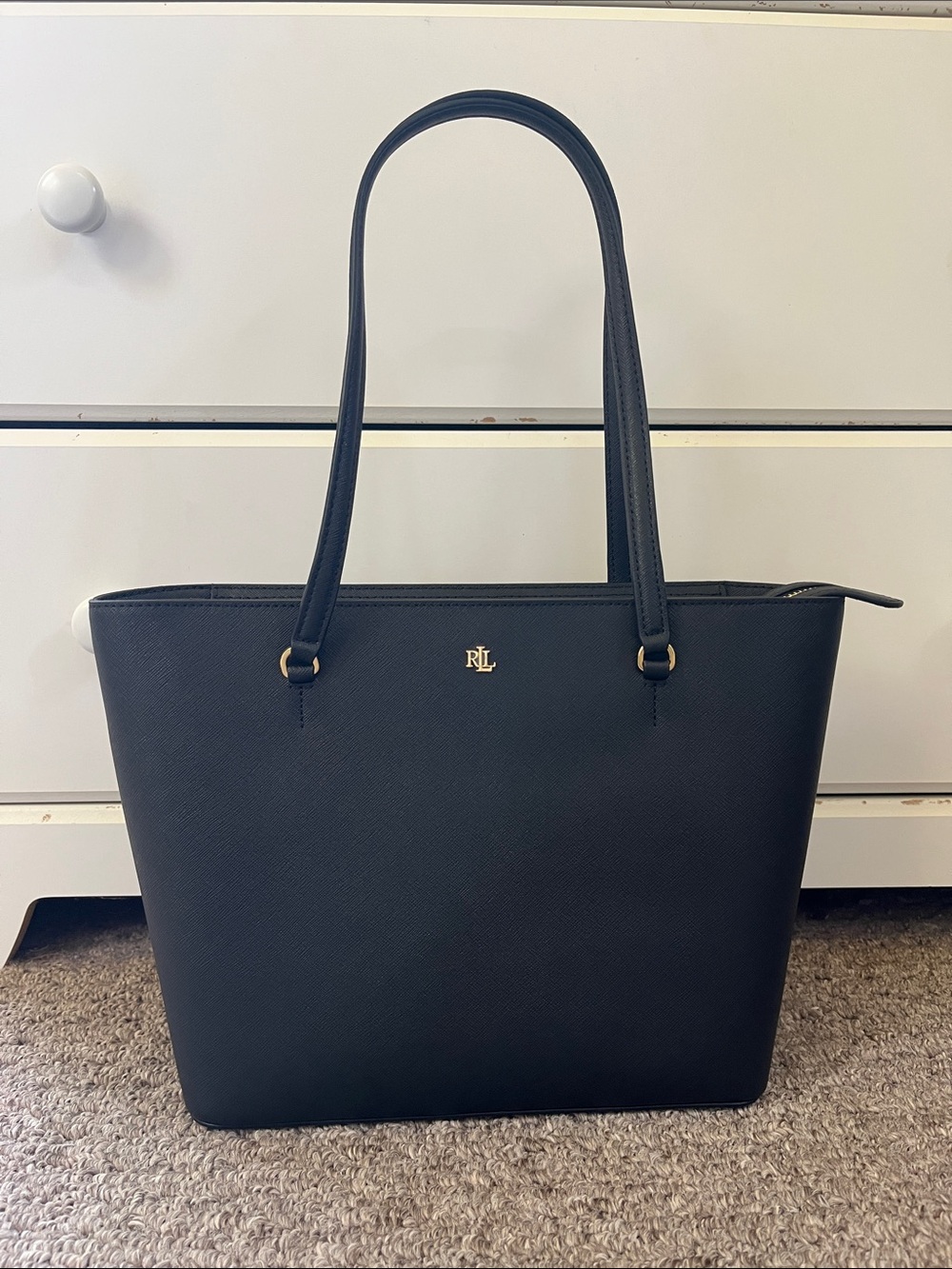 Ralph Lauren black Leather Tote with Gold Hardware